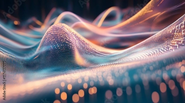 Fototapeta Abstract digital wave pattern with shimmering colors.