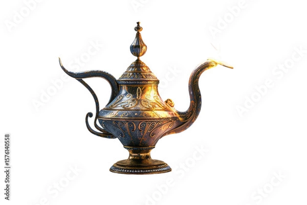 Obraz Enchanted magical lamp with golden shine on transparent background