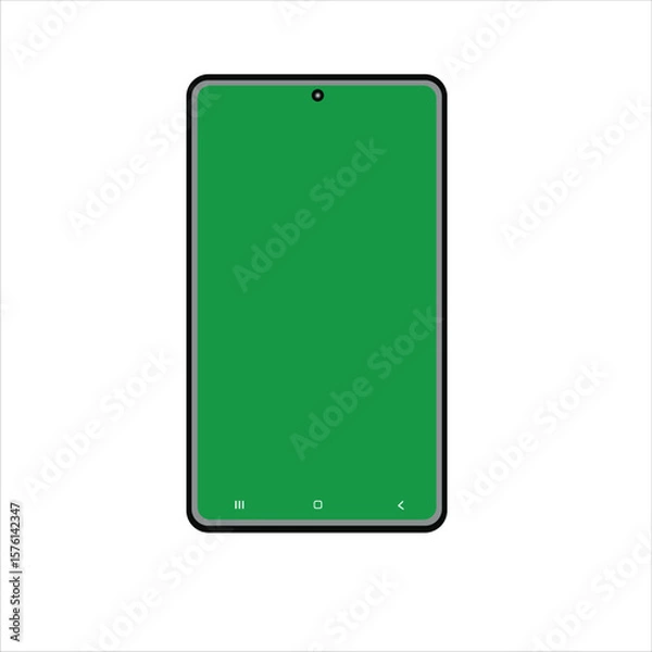 Fototapeta Mobile phone, blank green screen, thin black border, for props, white background illustration vector