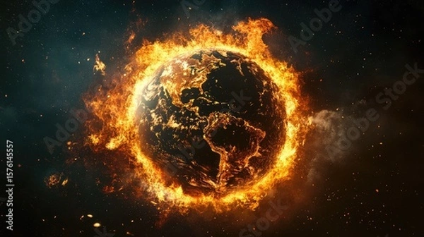 Obraz Fiery depiction of a burning planet earth.