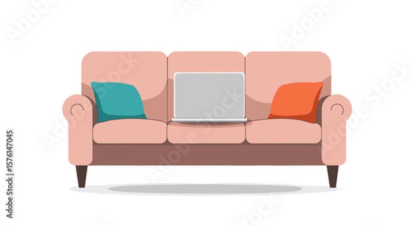 Fototapeta Laptop on sofa vector illustration