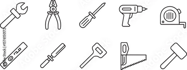 Fototapeta Handy Workshop Tools Line Art Icons Set

