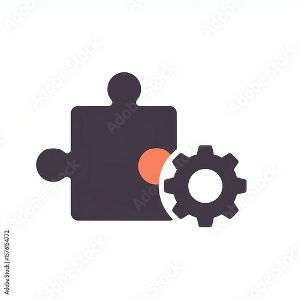 Fototapeta This design blends a puzzle piece with a cog, symbolizing modern collaboration and problem-solving