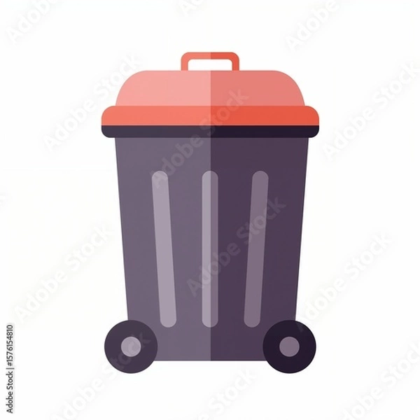 Fototapeta Flat vector design showcases a wheeled trash can, highlighting a modern take on waste disposal and recycling