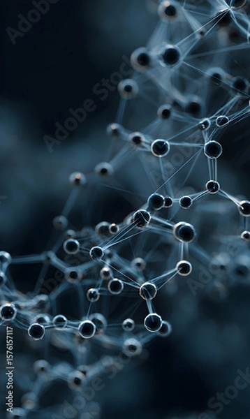 Fototapeta Abstract structure depicting complex molecular connections and networks with interconnected spheres and lines against