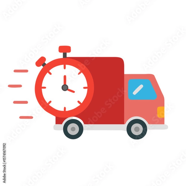 Obraz Fast delivery truck with timer for express shipping and urgent order fulfillment