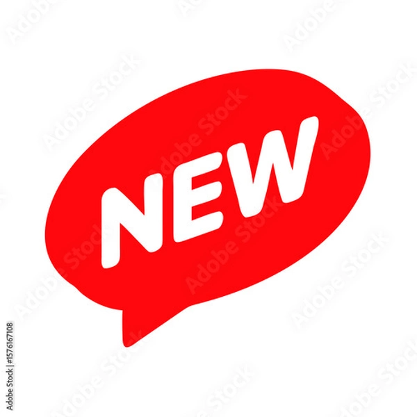 Obraz New product launch announcement vector graphic in red speech bubble for marketing use