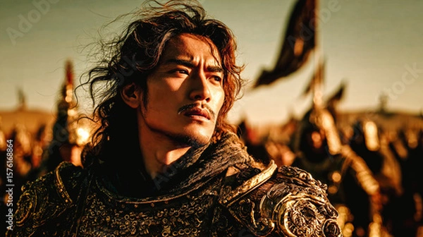Fototapeta Chef mongol a la tête d'un armée