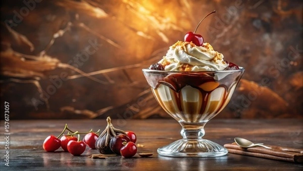 Obraz Gourmet pistachio ice cream with premium nuts and artisanal white chocolate decoration, luxury dessert experience, luxury culinary creation for sophisticated palates
