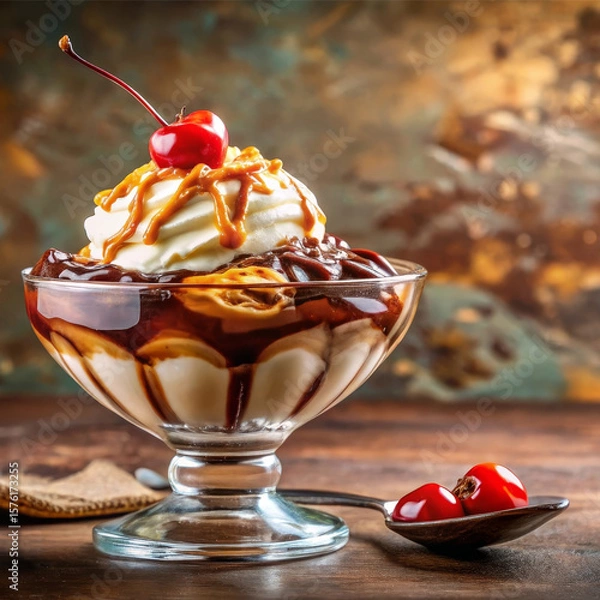 Obraz Zero calorie pistachio ice cream with crushed nuts and sugar free white chocolate drizzle, guilt free pleasure, guilt free dessert innovation for weight loss and healthy living