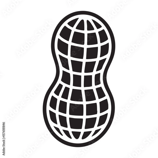Fototapeta Simple Black And White Peanut Icon With Grid Pattern Vector Illustration