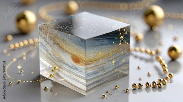 Fototapeta A cube of transparent resin showcasing a marbled design.