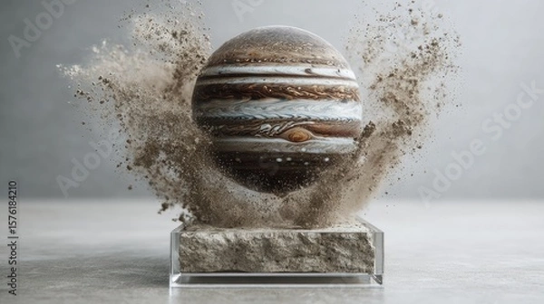 Fototapeta A detailed depiction of a planet model, suspended amidst a cloud of dust.