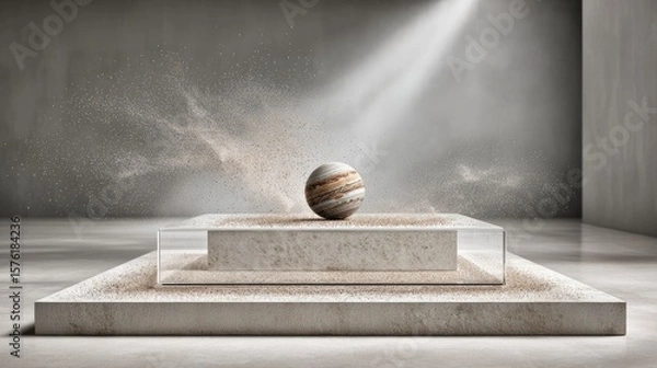 Fototapeta Abstract display of a sphere on a tiered platform.
