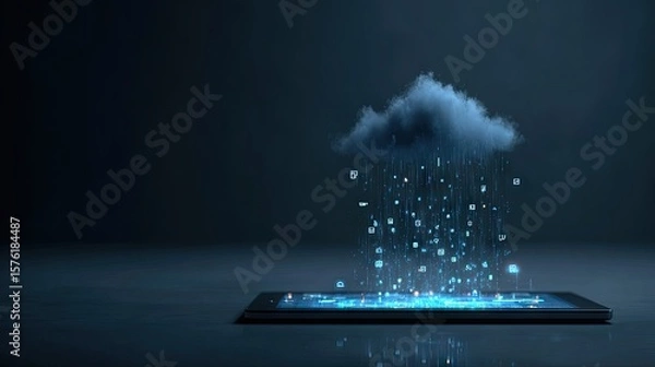 Fototapeta Digital data raining down on a tablet.
