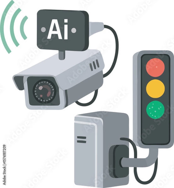 Obraz Traffic light system with AI-powered camera surveillance.