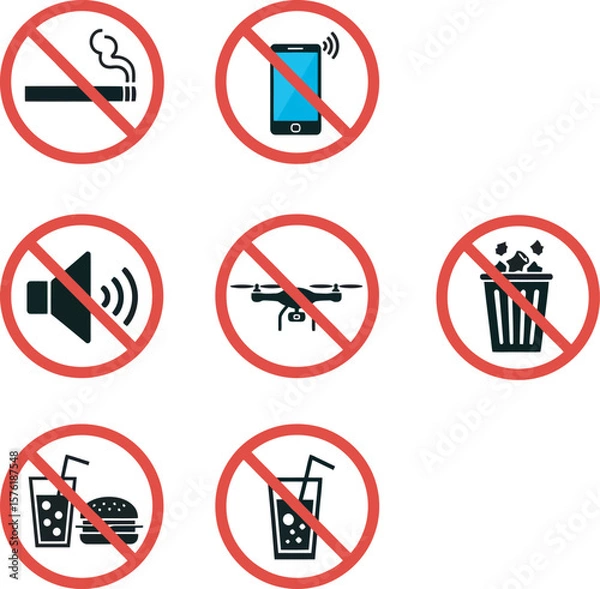 Obraz Prohibition signs for various activities in a public space.
