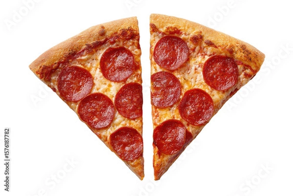 Fototapeta Pepperoni Pizza Slices: Two delectable slices of pepperoni pizza, a culinary masterpiece, artfully arranged to showcase the rich textures, enticing flavors.