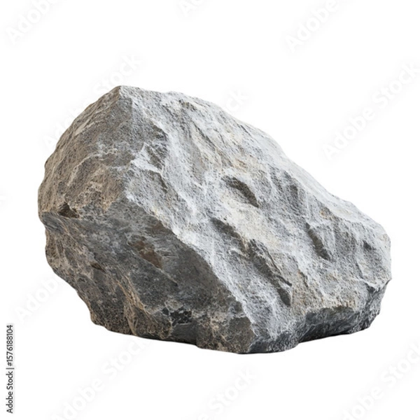Fototapeta A Grey Boulder Isolated on White Background Rugged Texture and Solid Form