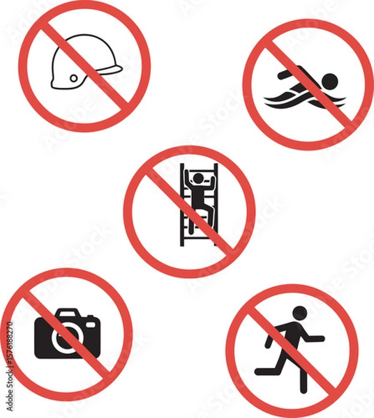 Obraz Prohibited activities depicted in red circle signs with black icons.