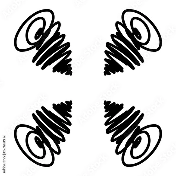 Fototapeta Doodle line art inspired by curly hari and storm illustration icon that can be used for sticker, book, mandala, scrapbook, icon, decorative, etc. with aesthetic colorful black color