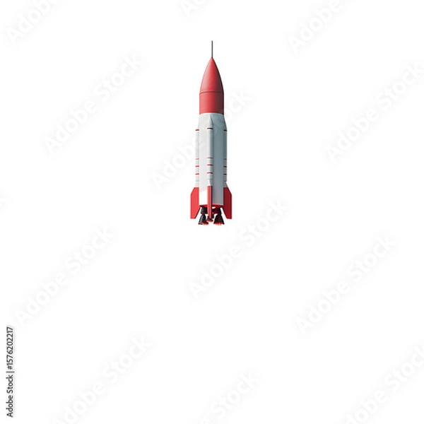 Fototapeta Rocket ship blasting off against a black background in a minimalist style