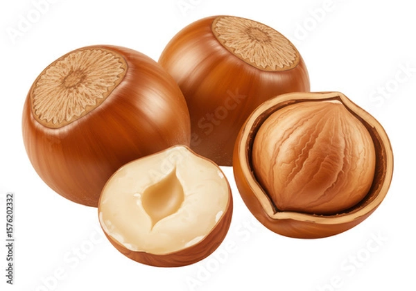 Obraz Isolated Hazelnuts with Shells and Cut Kernels, Nutty Trio
