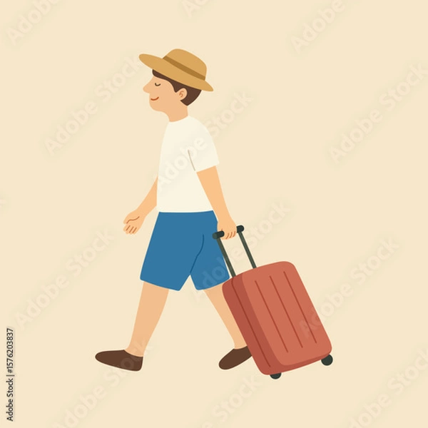 Fototapeta Man Traveling with Suitcase – Flat Vector Illustration