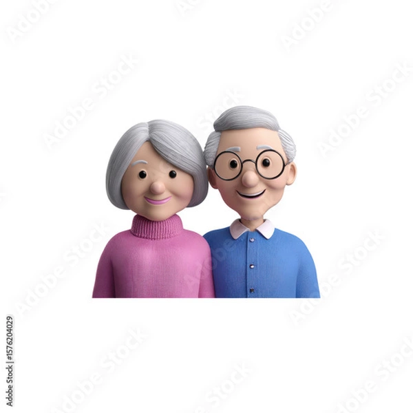 Fototapeta Elderly couple with smooth, stylized features, transparent background