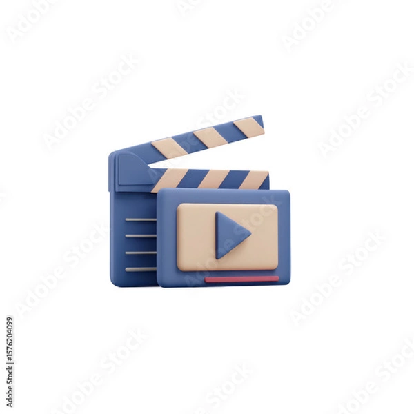 Fototapeta An open film board. A bold play button on the screen with a transparent background