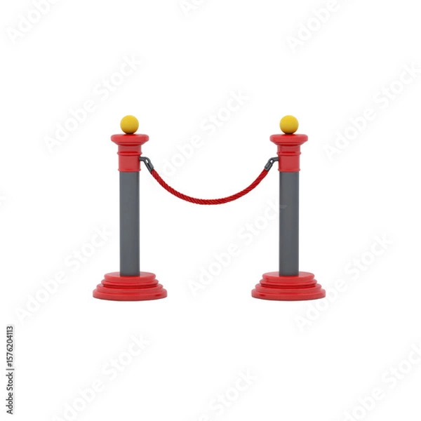 Fototapeta A stanchion barrier composed of two red and gray posts connected by a suspended red rope,  transparent background