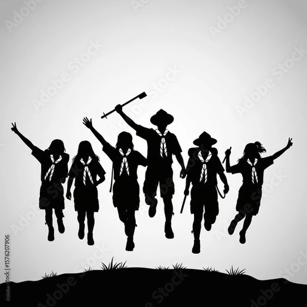 Obraz Silhouette of Scouts Celebrating in Unity