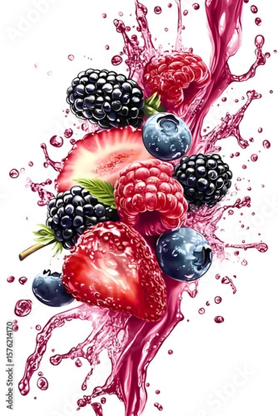 Fototapeta Vibrant berry explosion: A dynamic splash of freshness on a dark background