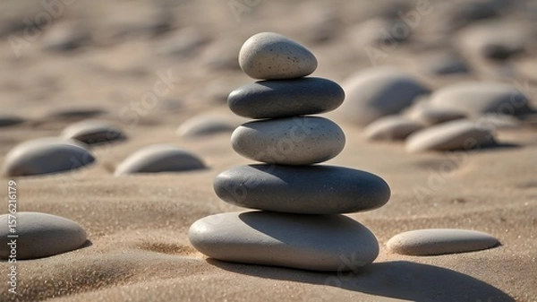 Obraz Stacked Stones on Tranquil Beach