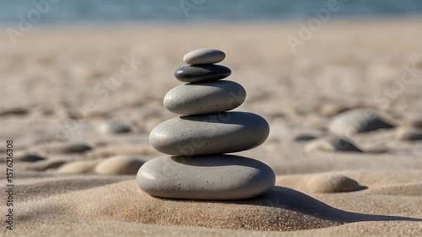 Obraz Stacked Stones on Tranquil Beach
