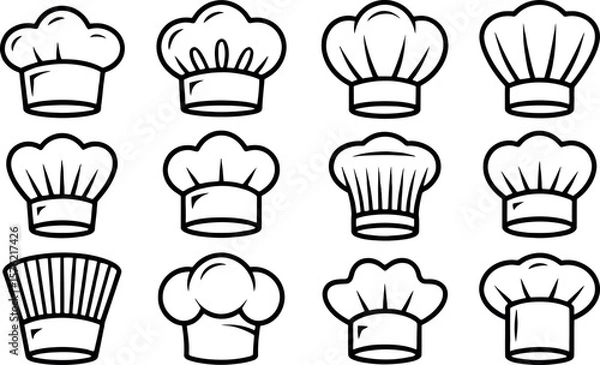 Fototapeta Collection of twelve different chef hat icons in a clean black and white line art style