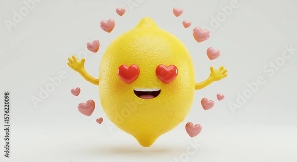 Fototapeta Smiling lemon with hearts cute cartoon food illustration