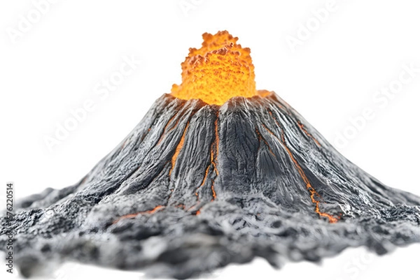Fototapeta Close-up of a volcanic eruption with flowing lava against a black background