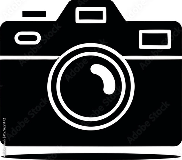Fototapeta Simple black and white icon of a vintage camera with a lens