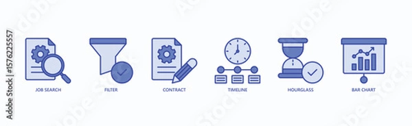 Fototapeta Employment Essentials Icon Set Isolated Vector Illustration Concept With Icon Of Job Search, Filter, Contract, Timeline, Hourglass, Bar Chart In Blue Style