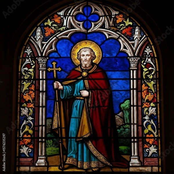 Fototapeta Saint Martin depicted in stained glass window with vibrant colors  