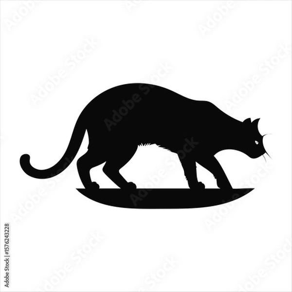 Obraz Black cat silhouette walking on a curved surface against white background feline animal