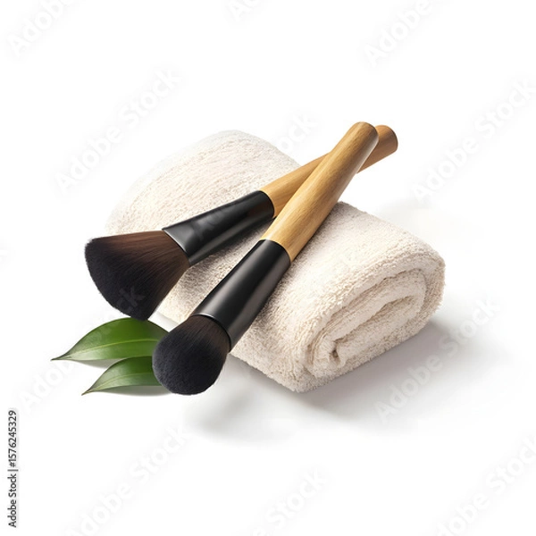 Fototapeta Isolated wooden kitchen tools and spa bath objects including a rolling pin, soap, and towel