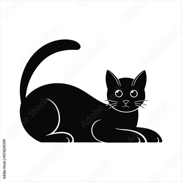 Obraz Black cat silhouette with white eyes and whiskers lying down feline animal