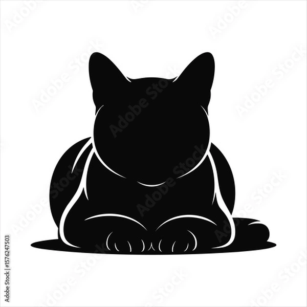 Obraz Black silhouette of a cat with white highlights sitting down feline animal