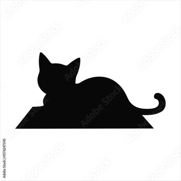 Obraz Black silhouette of a cat resting on a geometric base white animal