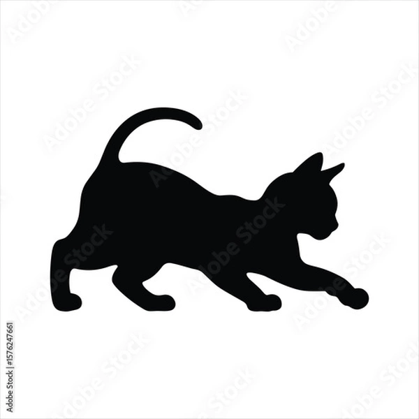 Obraz Black silhouette of a playful cat on a white background kitten animal