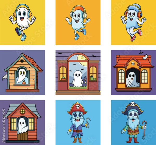 Fototapeta set of funny cartoon house