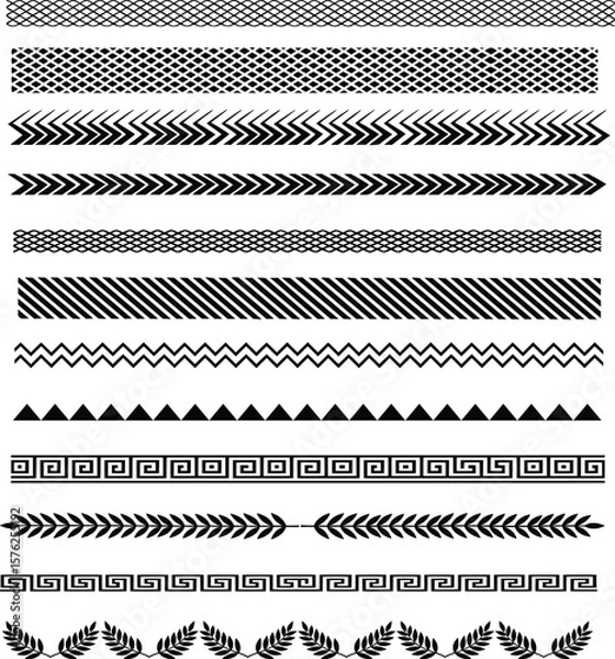 Fototapeta Decorative Border Pattern Vector Set – Seamless Black Ornamental Divider Elements for Design and Craft