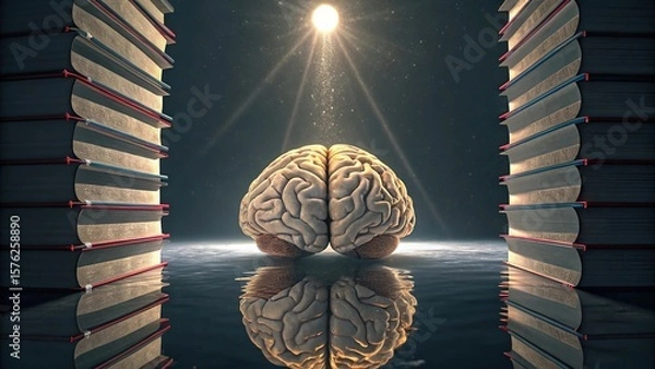 Fototapeta Brain Between Books Symbolizing Knowledge and Learning